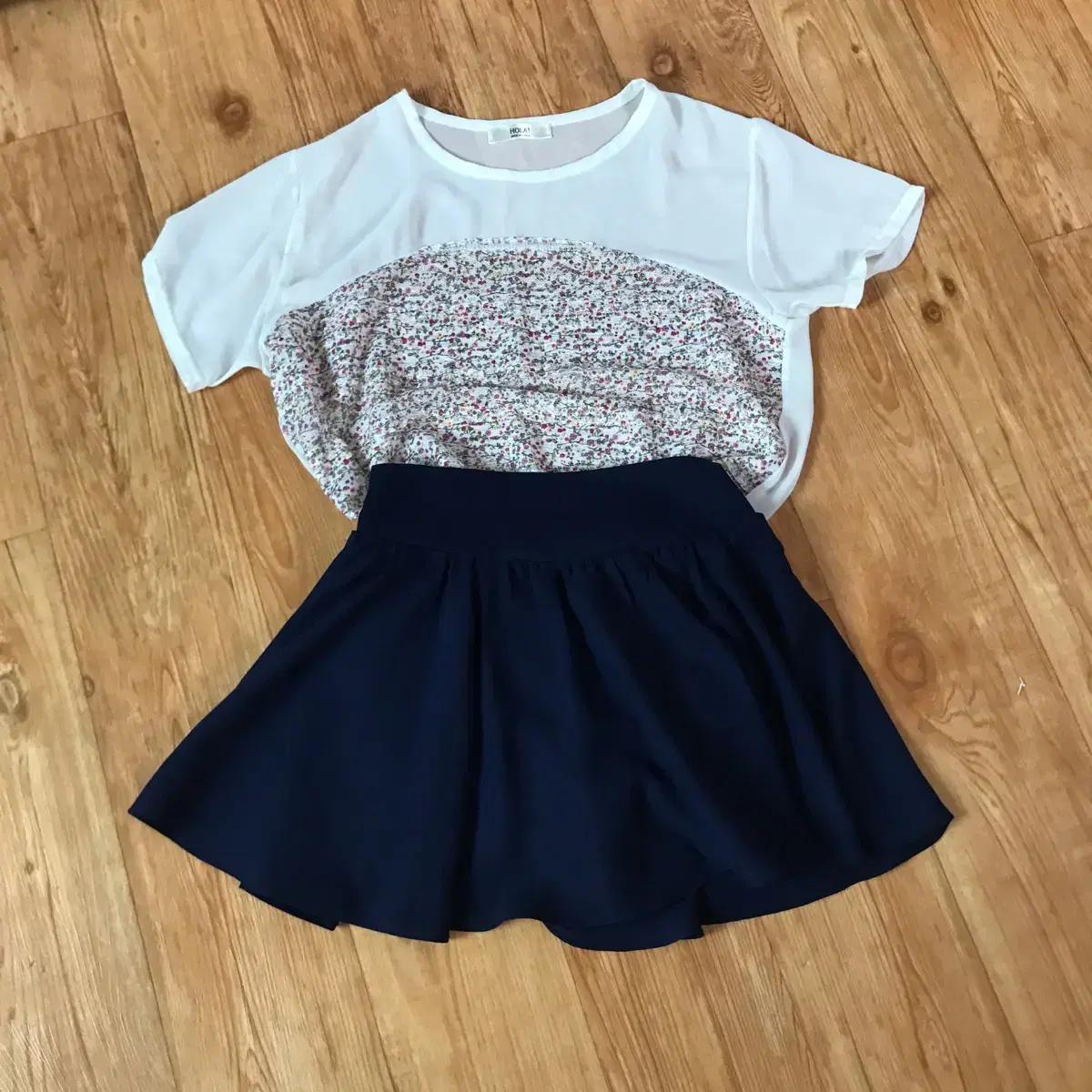 블라우스,플라워,쉬폰스커트,쉬폰,스커트,코디세트,투피스