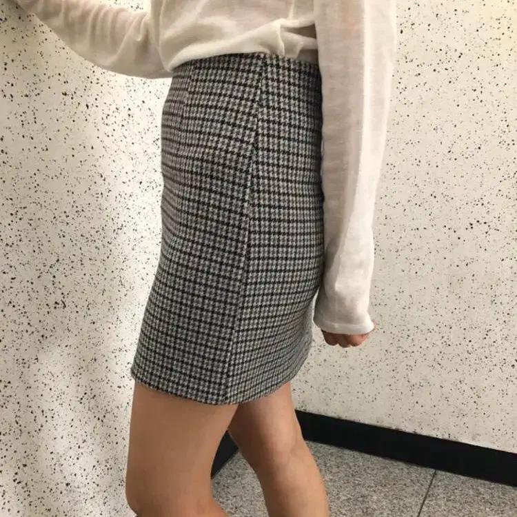미니 울 하운드 스커트