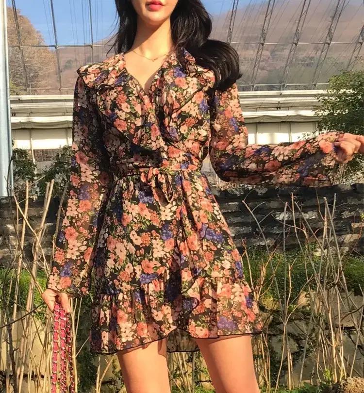 꽃무늬 쉬폰원피스  랩원피스 꽃나염원피스 프릴원피스