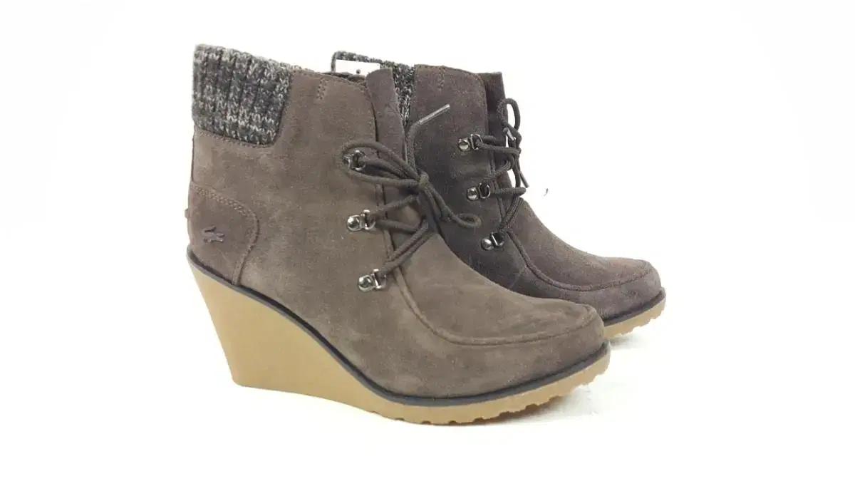 라코스테 밤색 스웨이드 여성 웨지힐 슈즈