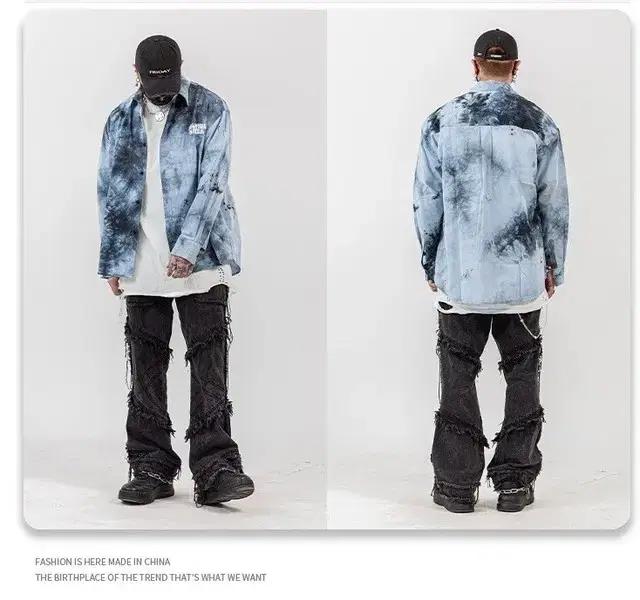 1+1 블루+브라운 남성용 물나염 셔츠 남방 순면 봄여름가을