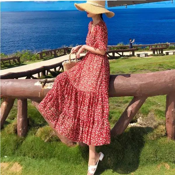 [새상품] 레드 여름 롱원피스