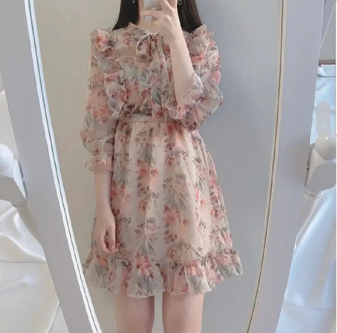 [새상품] 꽃무늬 쉬폰 원피스