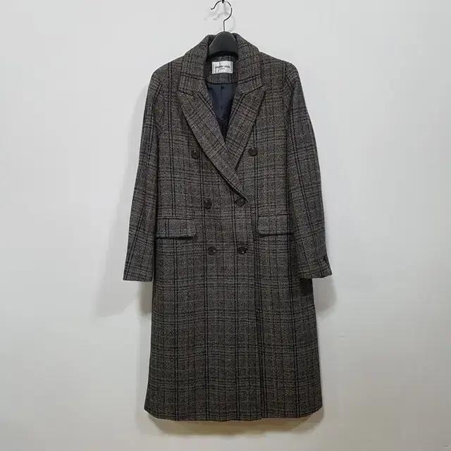 (여95~100)^# 로렌비달 오버핏 모직 체크 롱코트 / 새것수준