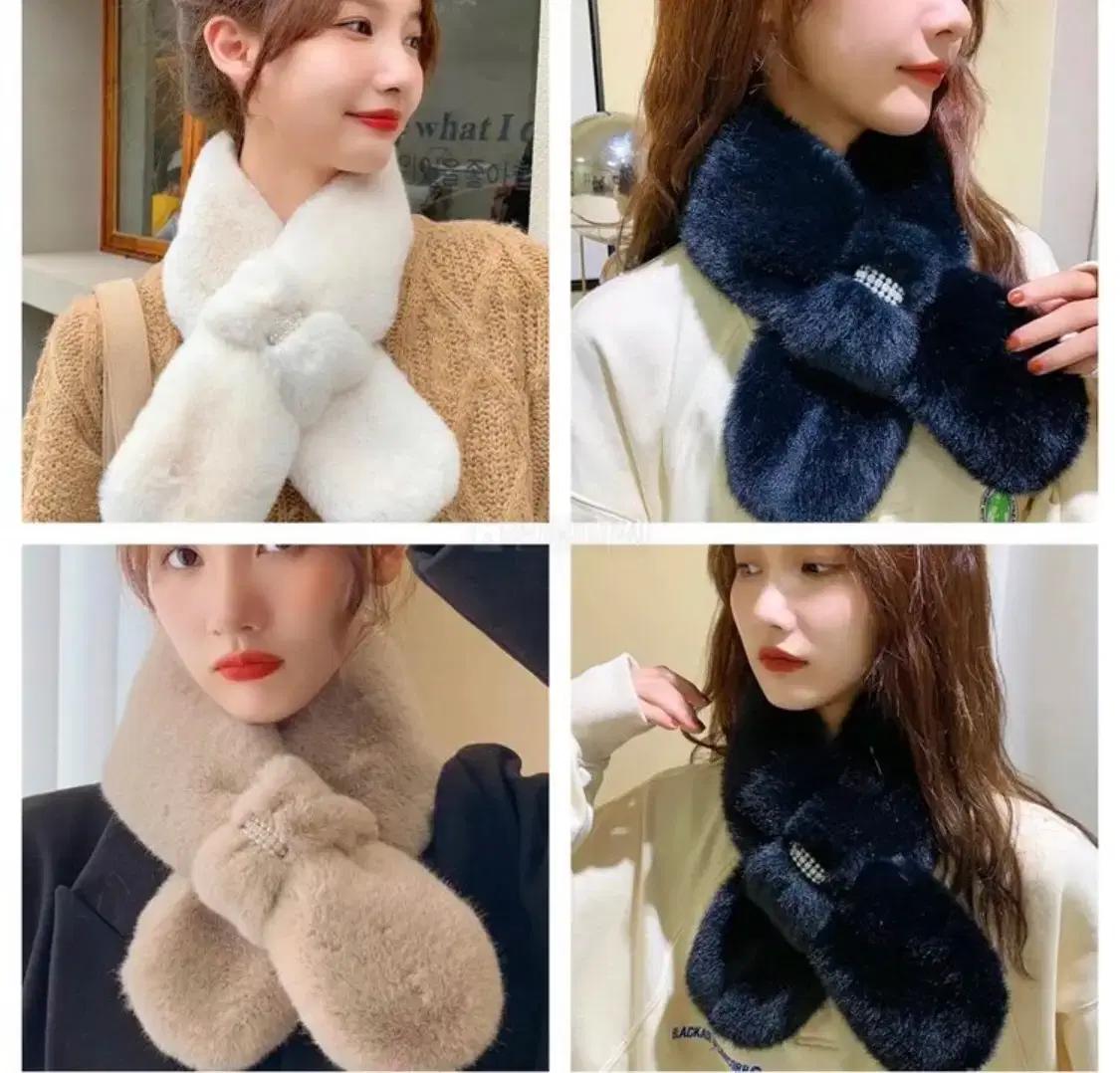 새상품 세일 큐빅 진주 퍼 목도리 머플러 겨울 잡화 악세사리 폴라 기모