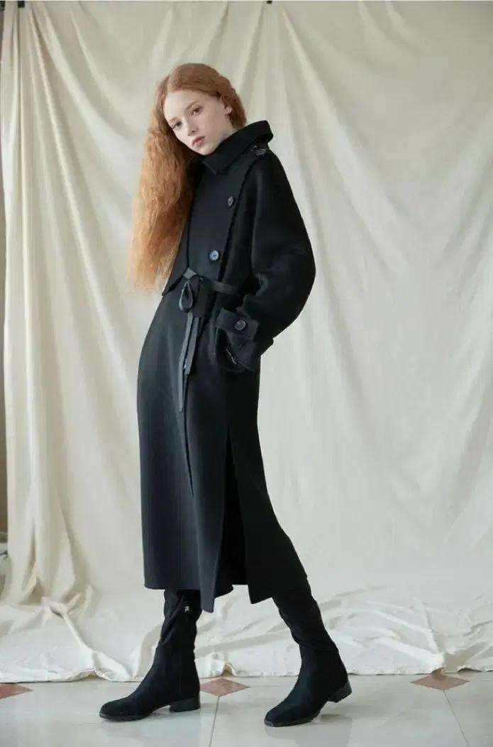 미착용 스트랩 트렌치 핸드메이드 블랙 롱코트