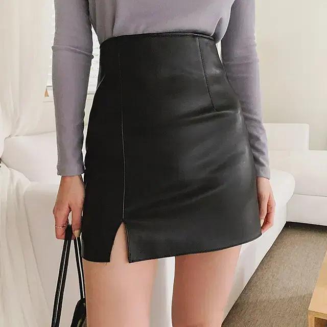겨울 여성 레더 가죽 트임 미니 스커트 치마 신상품