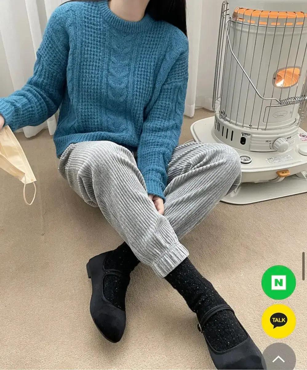 무배)알파카 케이블 니트 블루