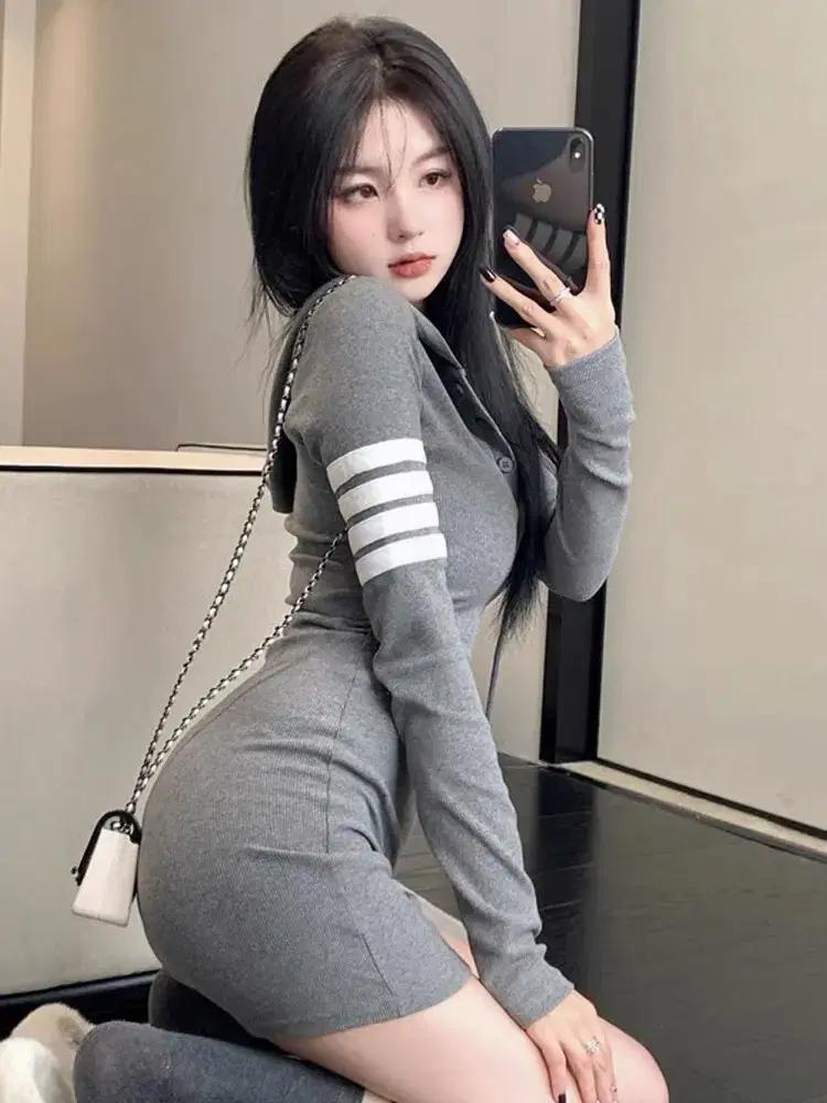 여성 미니원피스 니트원피스 골지 니트 후드 허리라인 원피스 봄 여름 가을