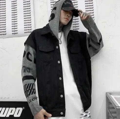 후드 니트 청자켓 스트릿 패션 가을 봄 블랙청자켓