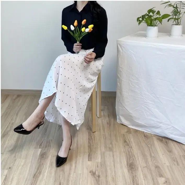 데일리 A라인 밴드 롱 스커트 화이트 블랙  치마 55 66 free