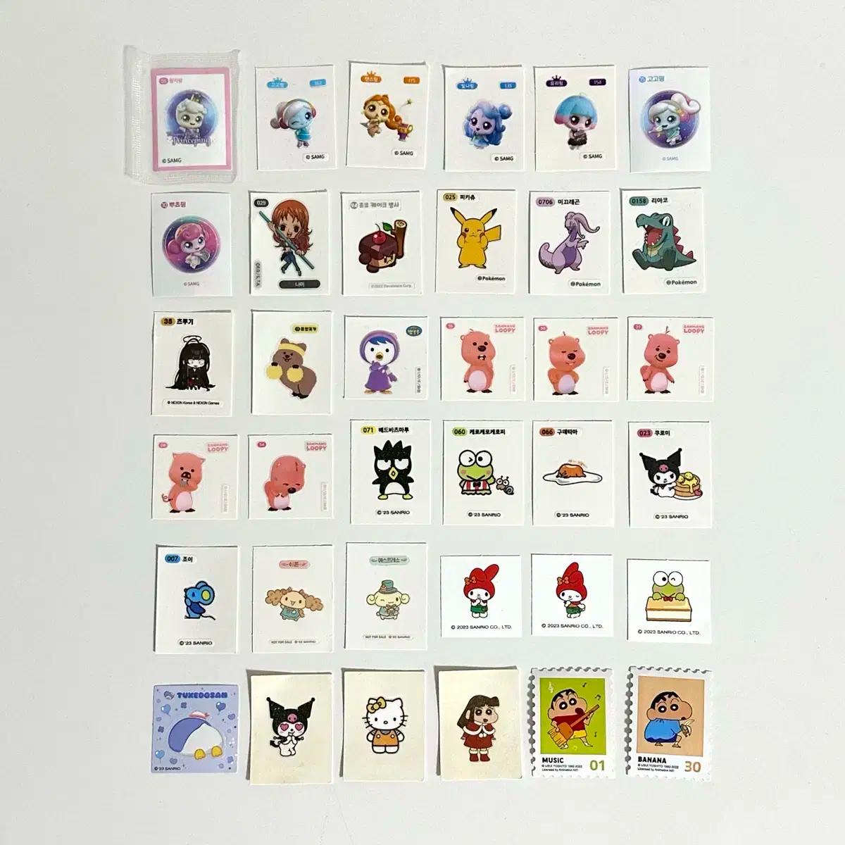 티니핑, 원피스, 포켓몬스터, 블루아카이브, 산리오 띠부띠부씰 스티커