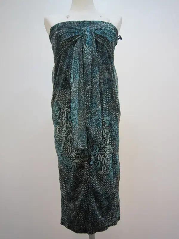 일본제 브라탑 원피스 겸 롱스커트 그린톤 프린트 망사쉬폰 sp4