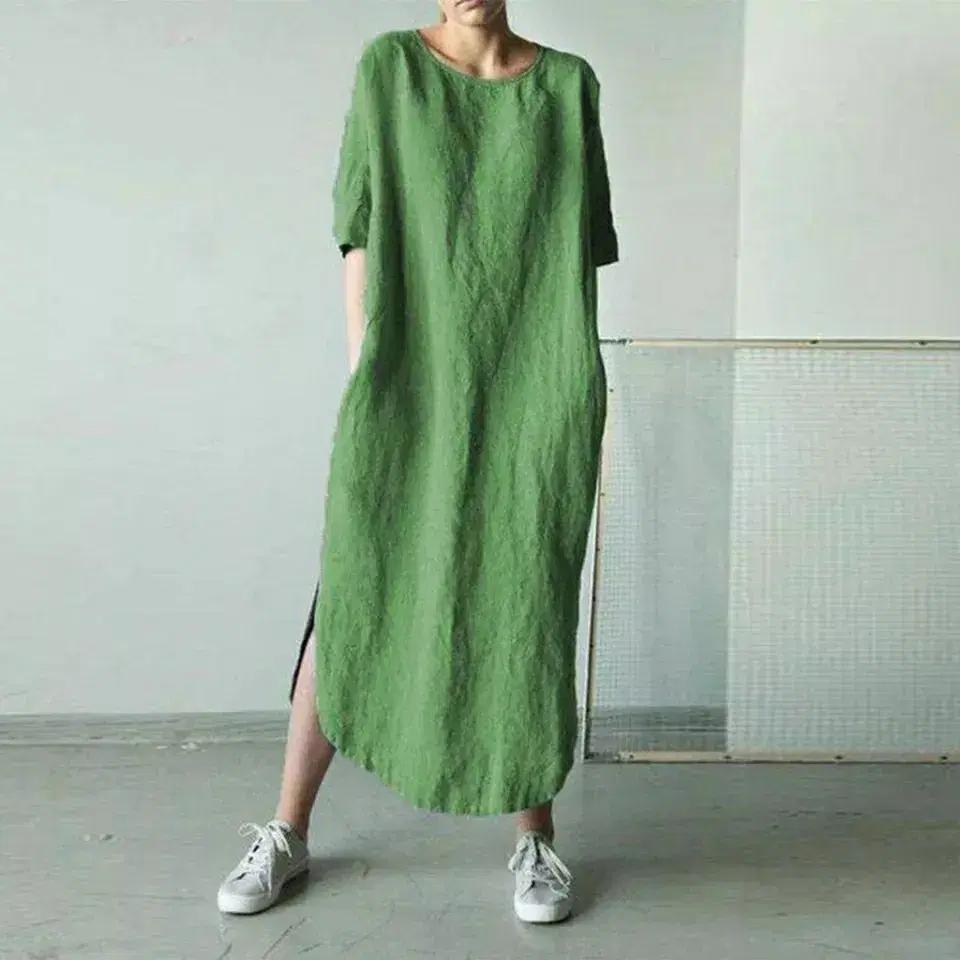 (해외배송) 여름 라운지 롱 반팔 린넨 시원한 원피스