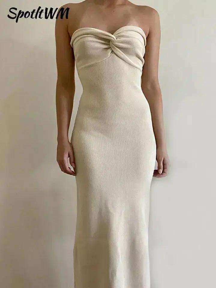 (해외배송) 니트 꼬임 튜브탑 드레스 원피스 아이보리 해변