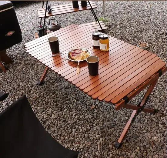 [특가 새상품] 감성 캠핑 우드롤 테이블 XL 접이식 고급원목 제작~