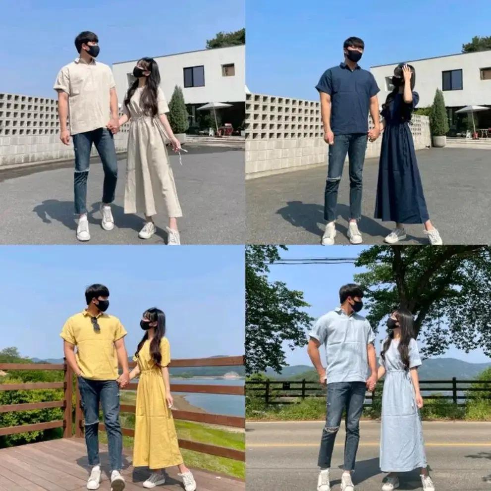 린넨 롱원피스 린넨 반팔 원피스 시밀러룩 데이트룩 여행룩 커플티 하객룩