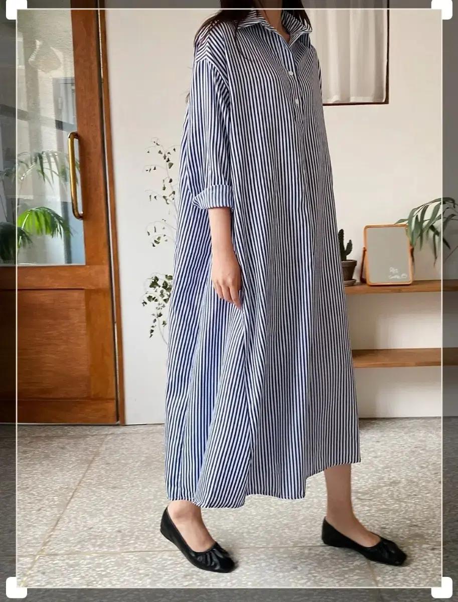 오버핏 스트라이프 롱 셔츠 원피스. 데일리 줄무늬 단가라 임부복