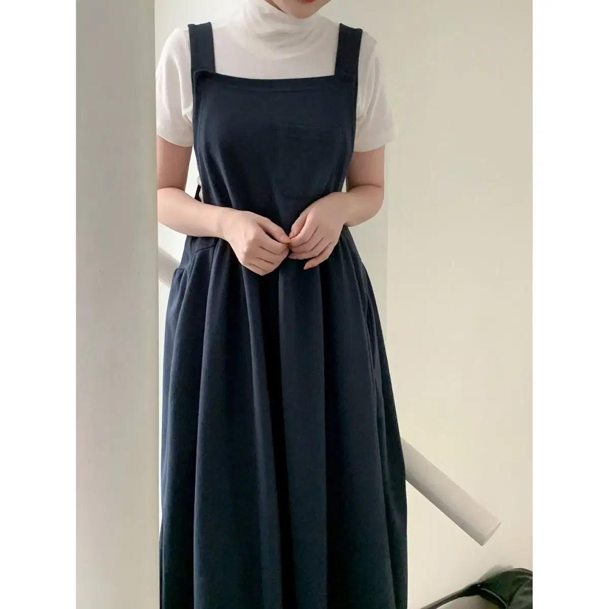 루즈핏 빅사이즈 멜빵 플레어 롱원피스 아방방 앞치마 에이프런 데일리 맘룩