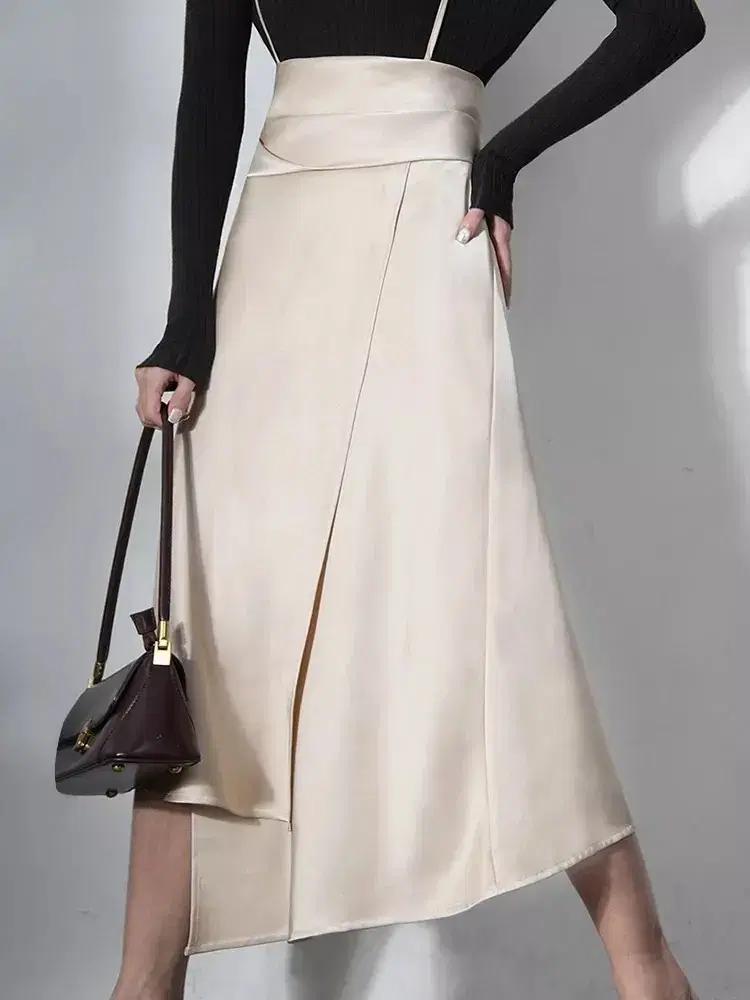 (해외배송) 데일리룩 폴드 스커트 아이보리 랩 원피스 우아 오피스룩