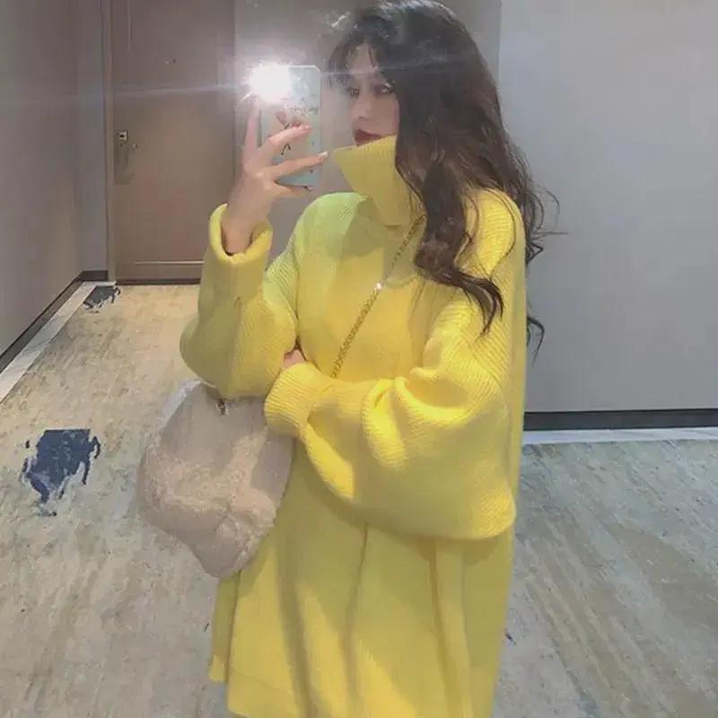 (해외배송) 니트 박시핏 목폴라 원피스 캐주얼 시크