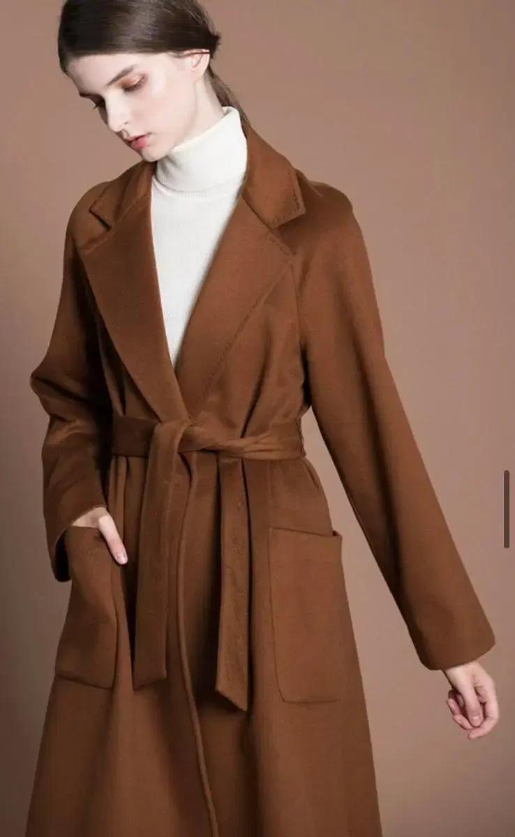 카멜 캐시미어100 롱코트