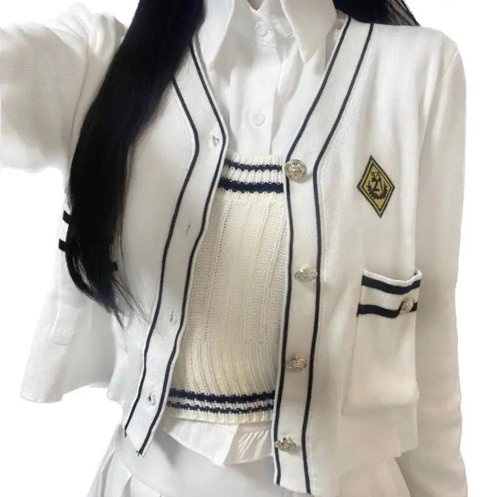 교복대여! 화이트 플리츠 가디건자켓세트 졸업사진 스쿨룩프레피룩투피스