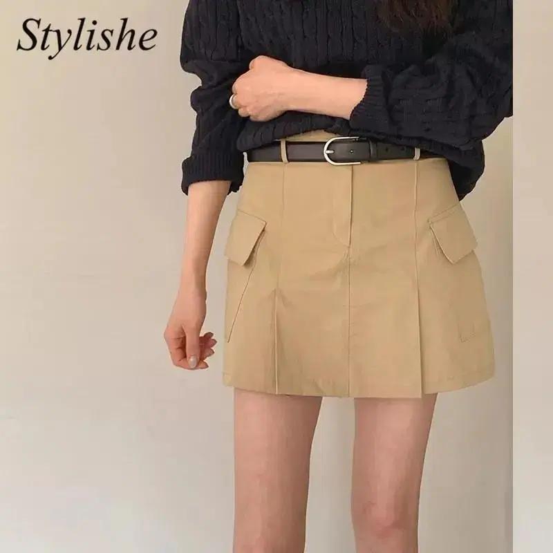 (해외배송) 치마 카고 플리츠 베이지 기본 미니스커트 캐주얼