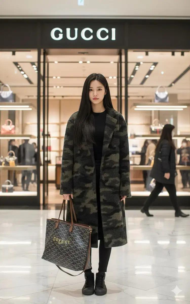 (3회 착용) 오베르 overr 오버핏 카모 겨울 롱코트