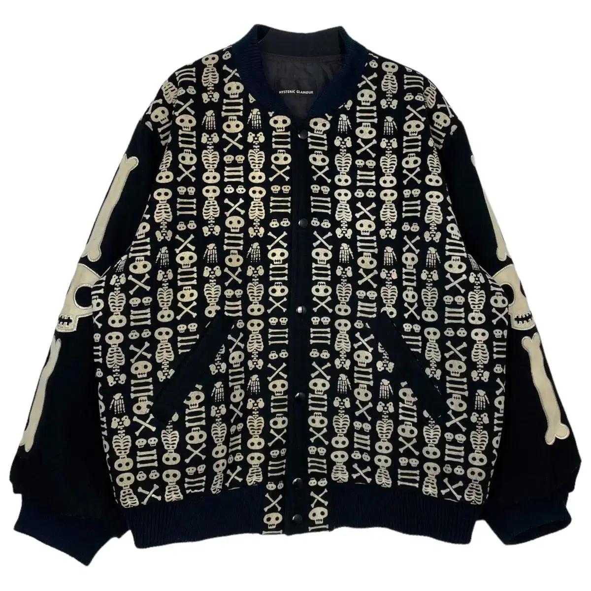 90s 히스테릭글래머 해골 뼈 스컬 바시티 블루종 자켓