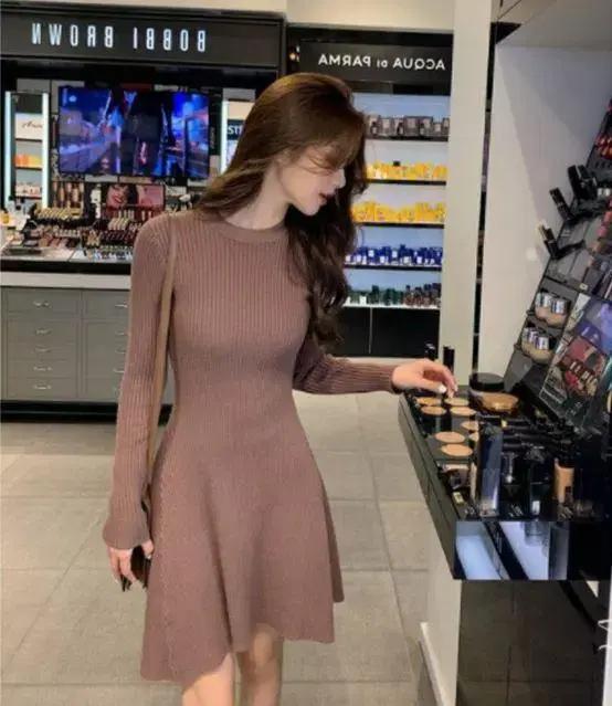 [무료배송] 예쁨주의! 여성 슬림핏 플레어 골지 니트 미니원피스 슬림핏