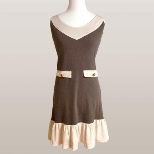 캉캉 프릴 단추 민소매 면 원피스 / 여성 44사이즈