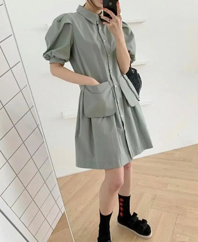 카키반팔원피스 카라원피스 여름원피스 반팔원피스 66원피스 55원피스