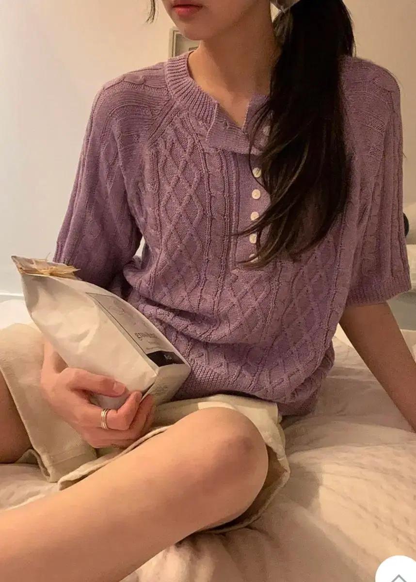 니어웨어 (unusually) pret button knit 보라 연보라
