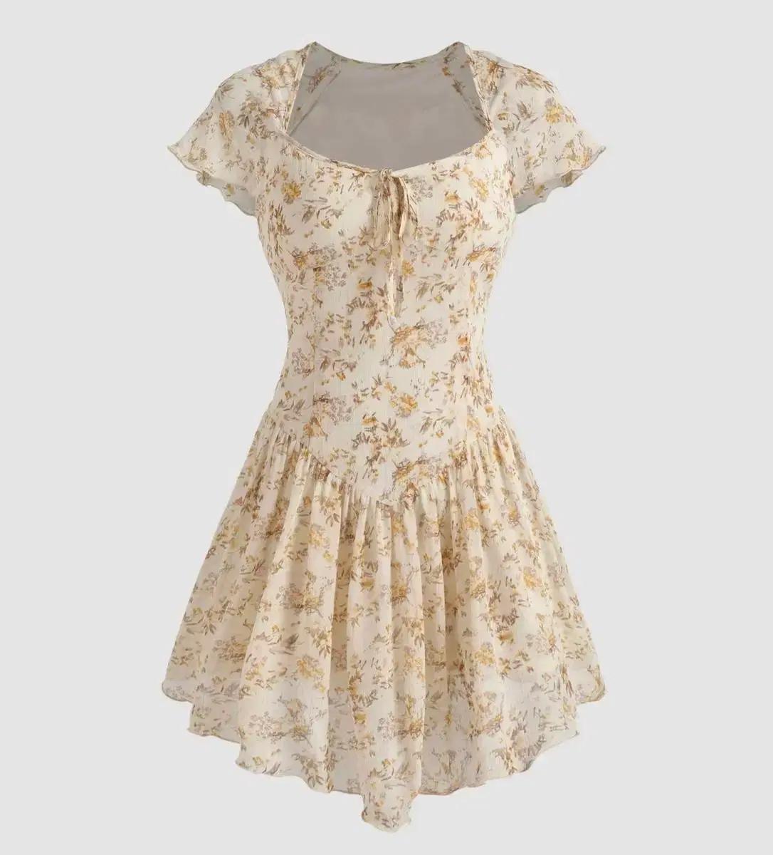 샵사이다 Disty 플로럴 퍼프 슬리브 미니 원피스 XS