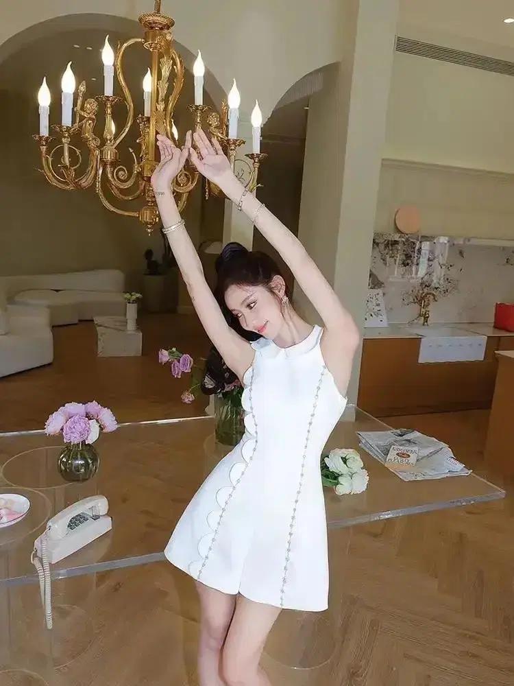 (빅사이즈/해외배송) 여름 프렌치 큐빅 미니 드레스, 나시 원피스