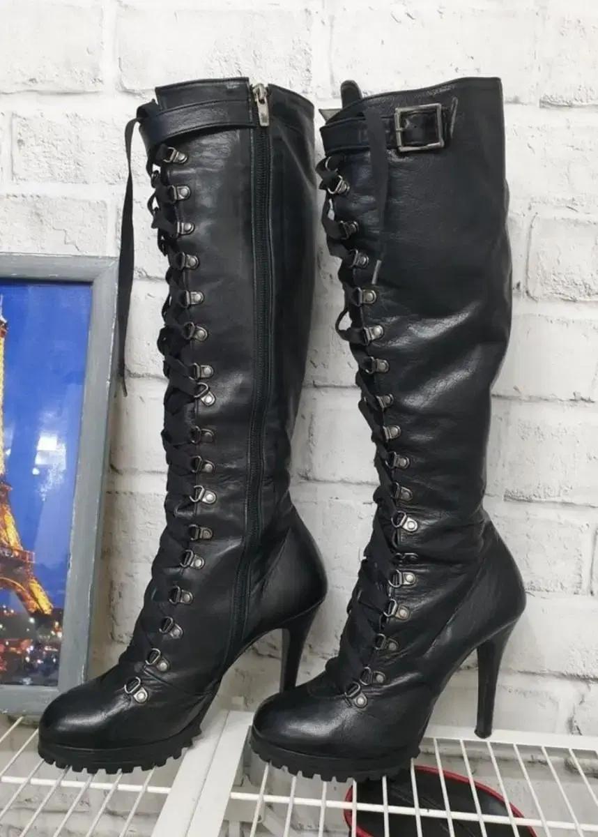 피카피 소가죽 여성 하이힐 지퍼 롱부츠 (225mm) LA60