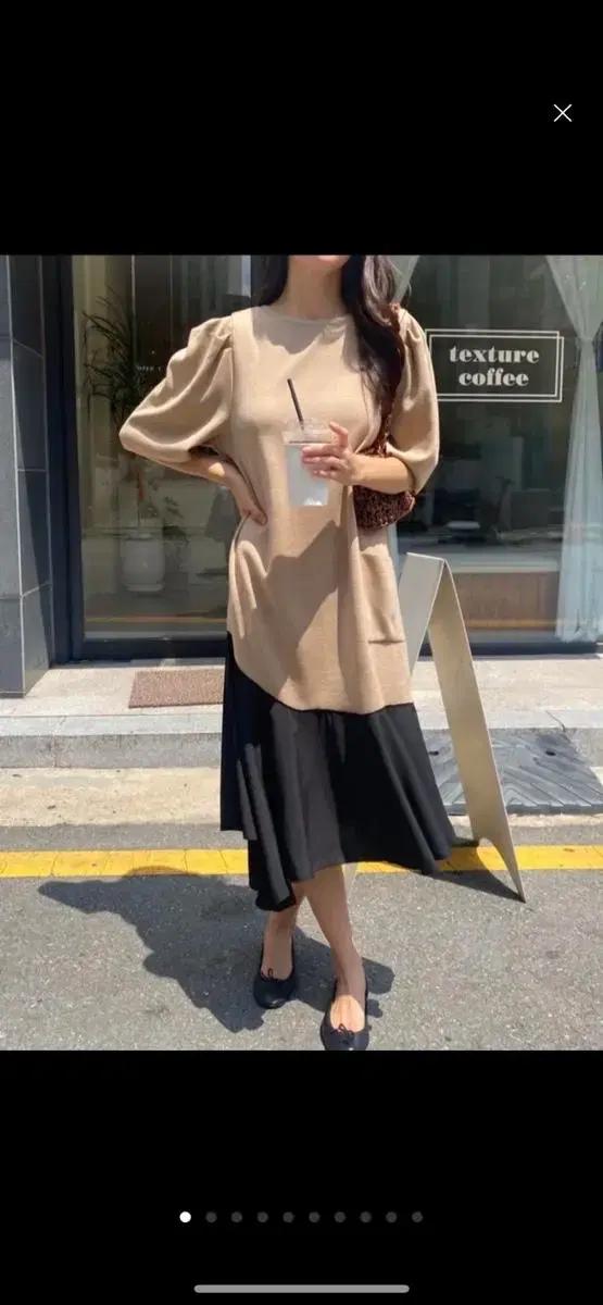 새상품 니트 퍼프 소매 프릴 원피스