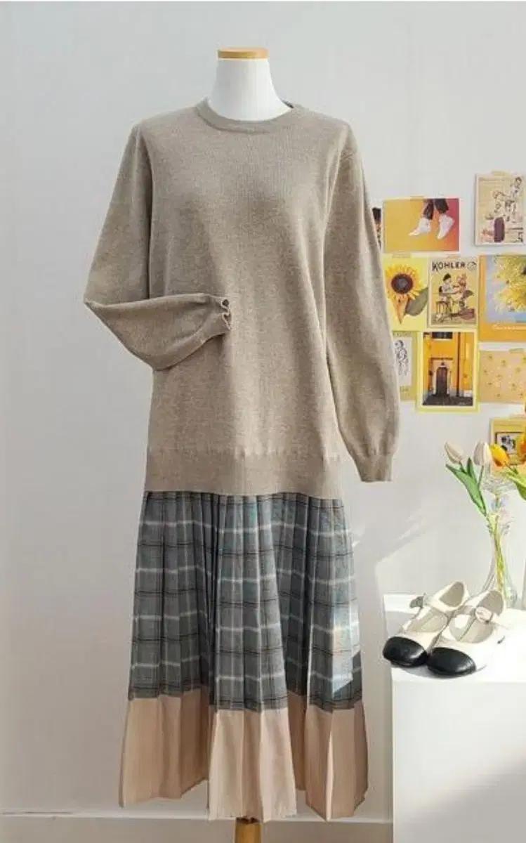 JY-329 체크배색니트원피스