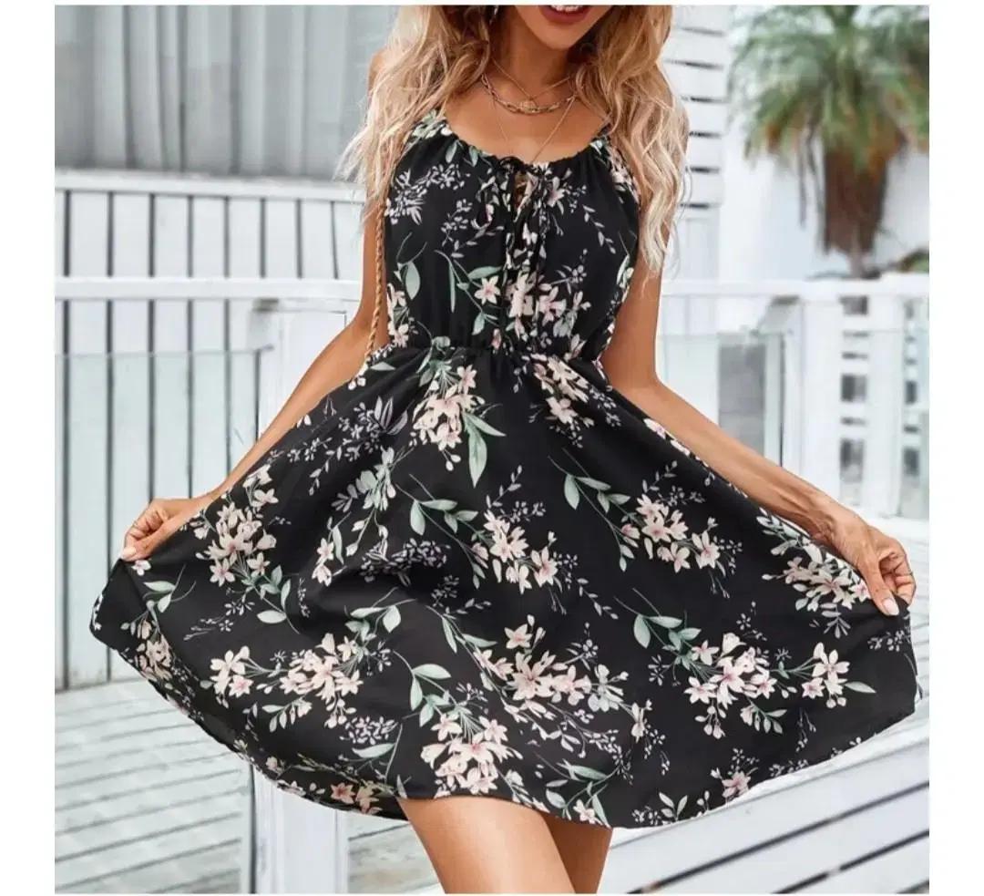 새상품/여름 끈 나시 플라워 미니 원피스 비치 휴양지