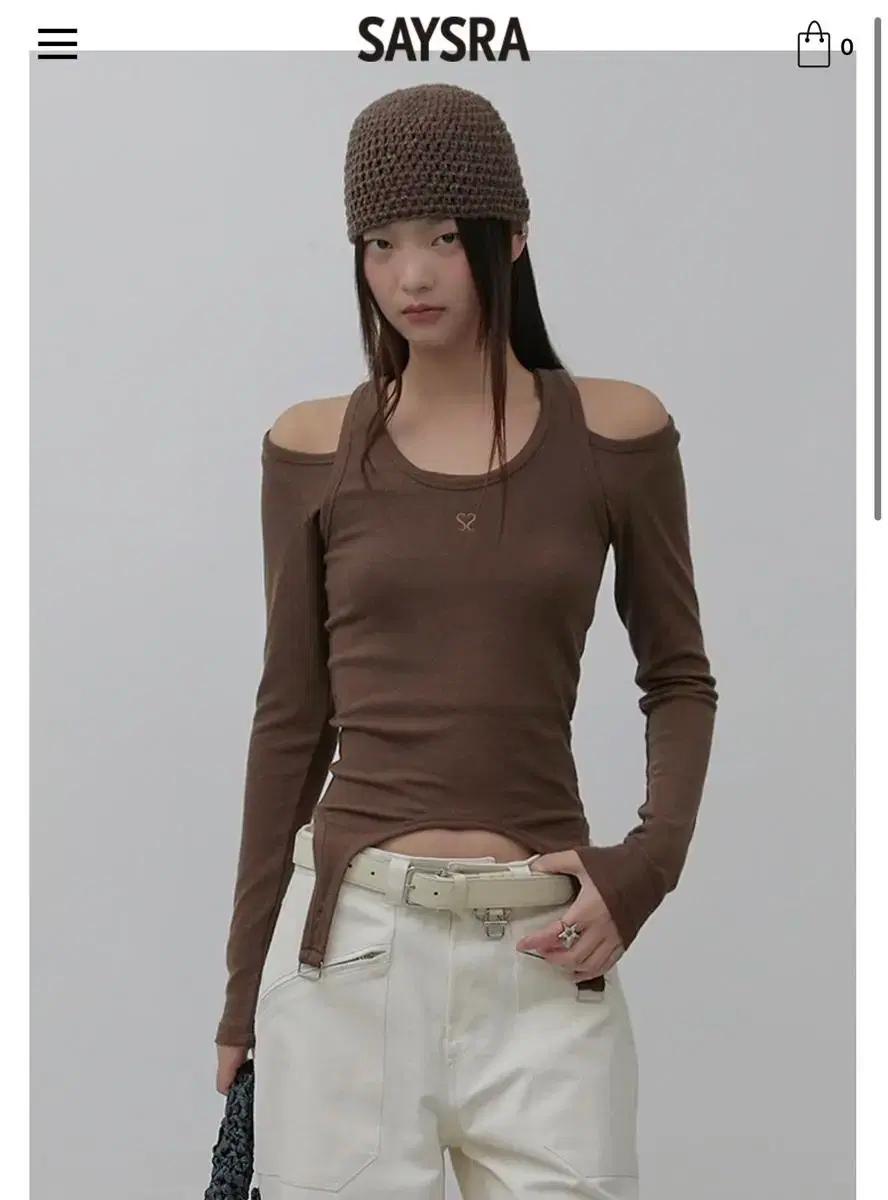 Saysra 세이스라 앙고라 레이어드 탑 브라운