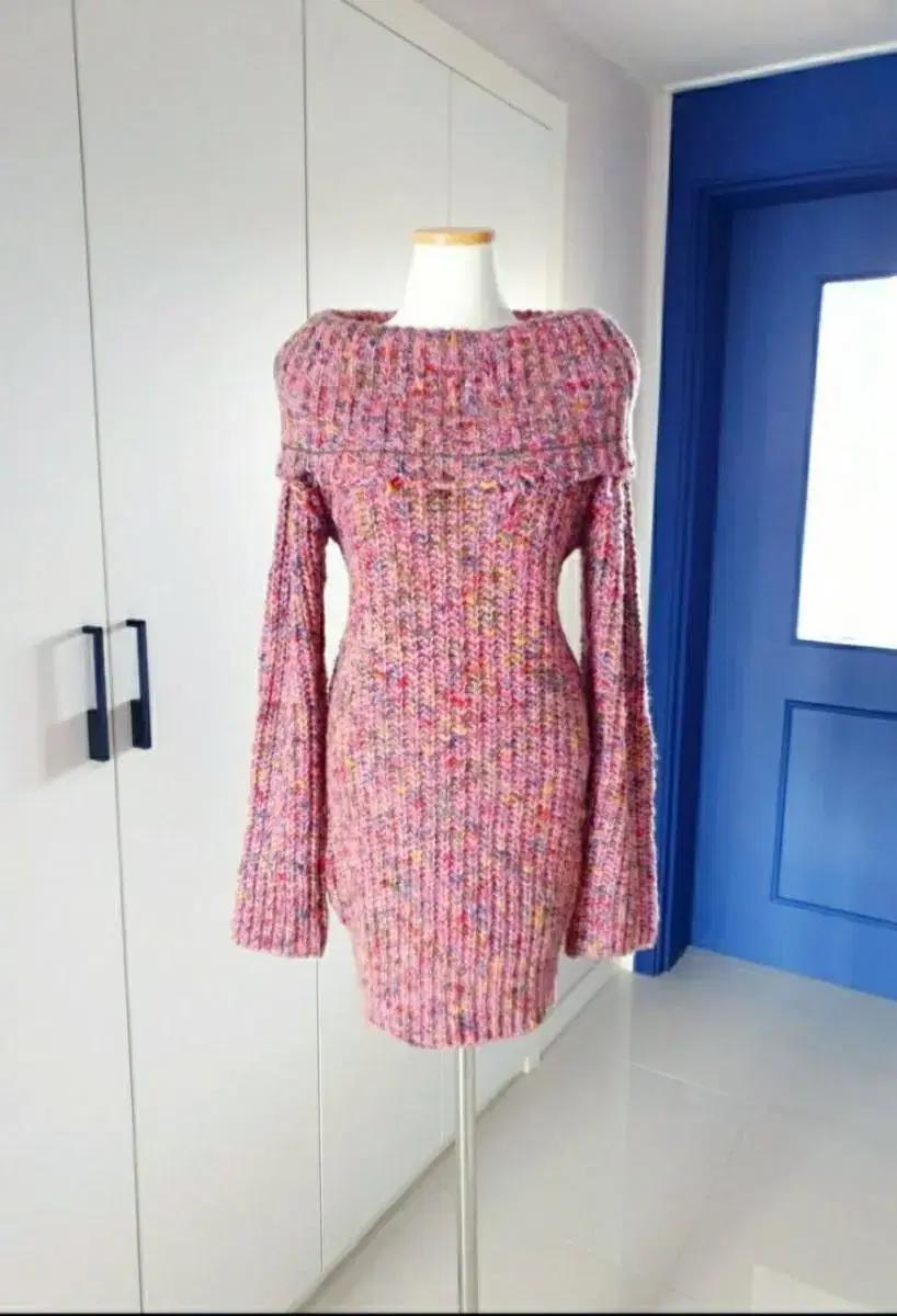 디젤 울소재 핑크 롱스웨터 원피스