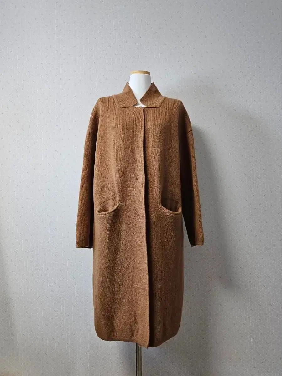 여성 가을 겨울 롱 니트 카라 가디건 자켓 / 카멜 색상