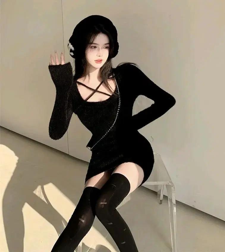 [2컬러] 앙고라원피스 니트원피스 미니원피스 화이트블랙 연말룩 데이트룩