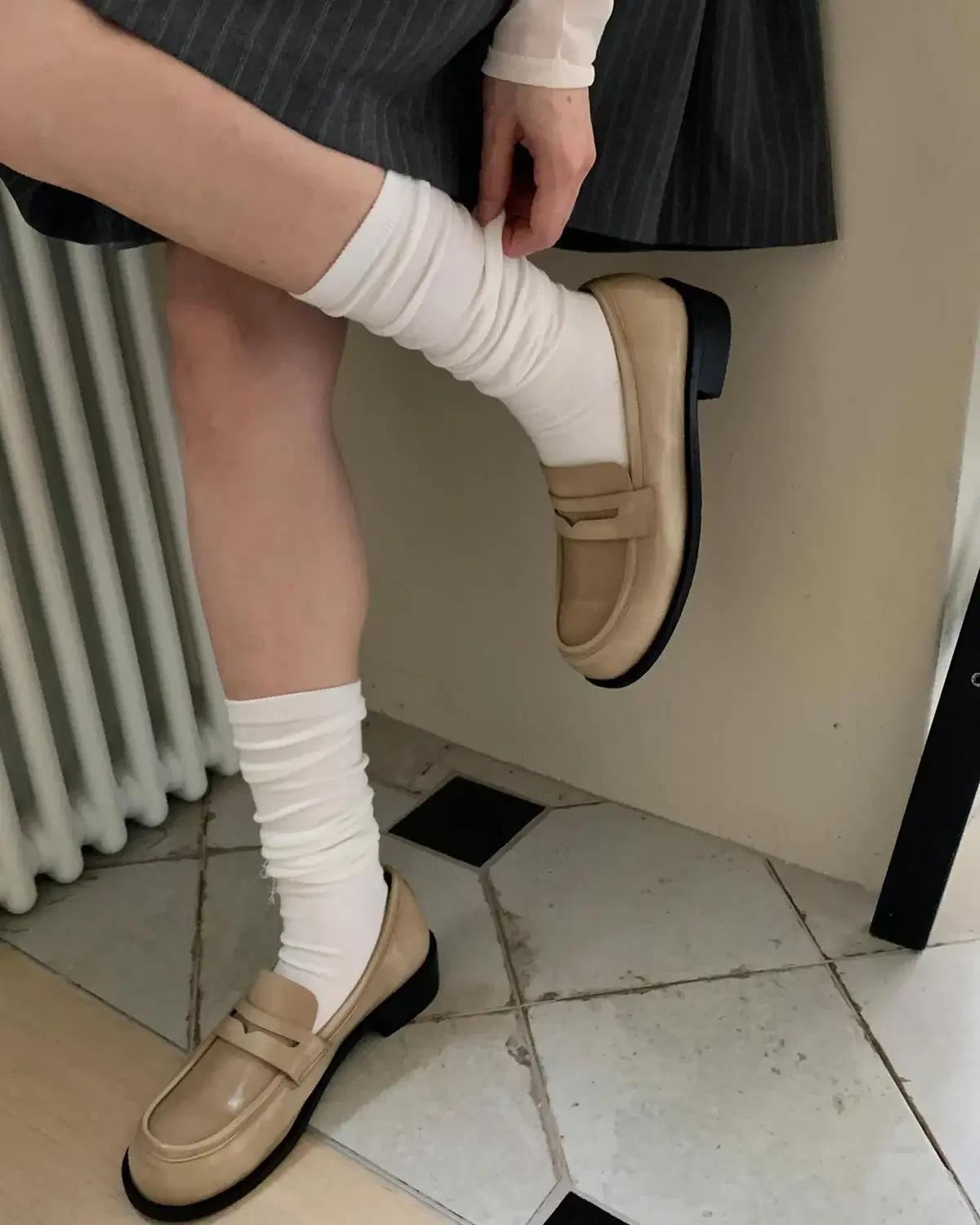 @세일 344 큐트 둥근토 4cm 빈티지 프레피 데일리 페니로퍼-베이지