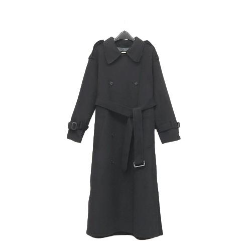 울70)고퀄 블랙 트렌치 벨트 더블 롱 박시핏 핸드메이드 코트