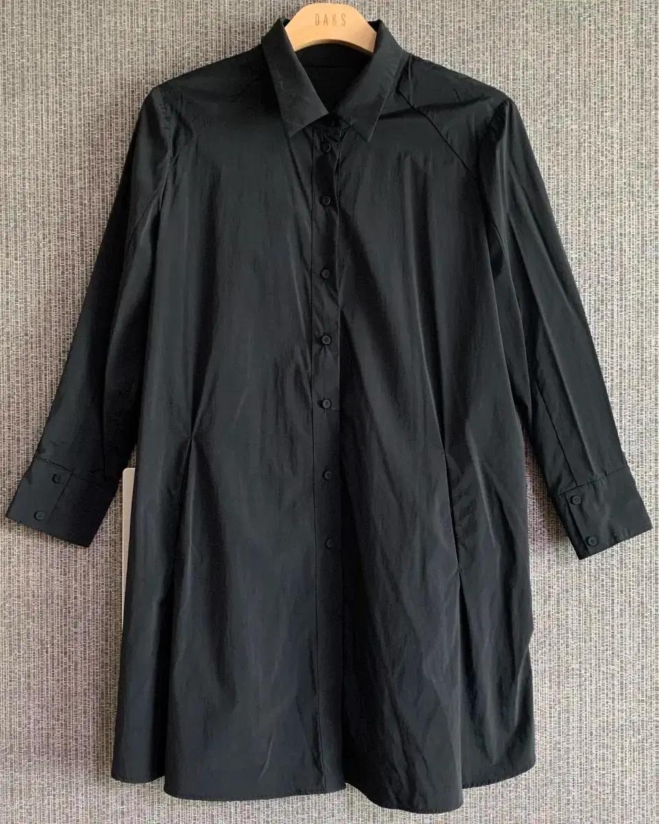 블랙 기본 스판 베이직 데일리 셔츠 A라인 롱셔츠 셔츠 원피스 77사이즈