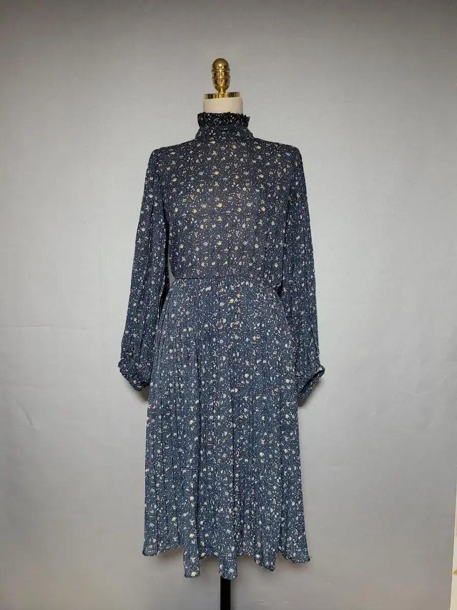 아코디언 볼륨 플라워 롱원피스