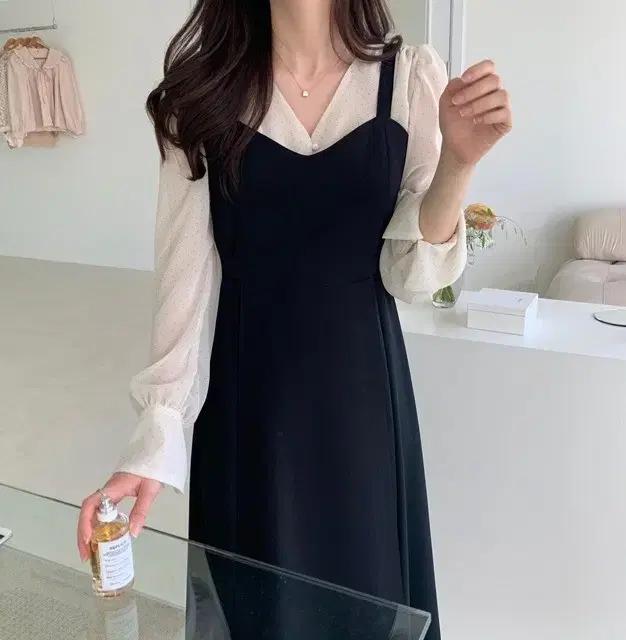 끌레르 블랙롱뷔스티에 원피스+블라우스 코디세트 시에 더마농 라벨르블랑