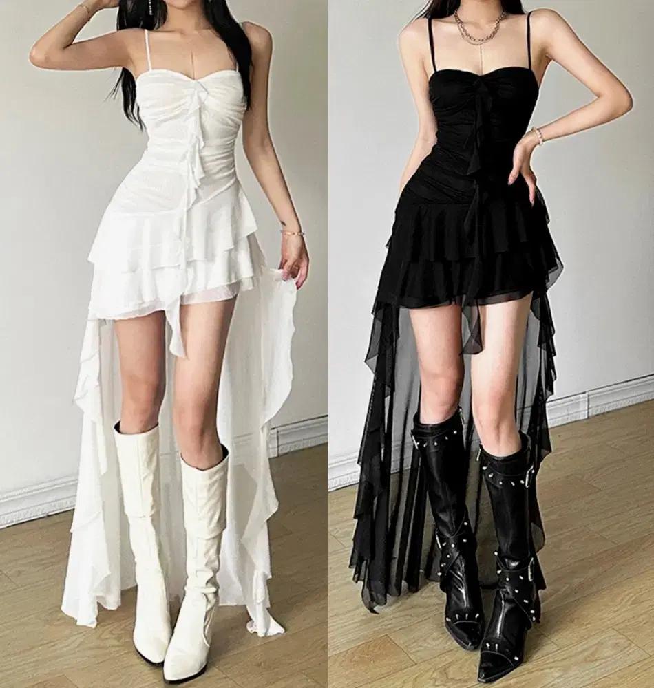 [2컬러] 나시 언발원피스 캉캉원피스 아이돌코디 무대의상 화이트블랙